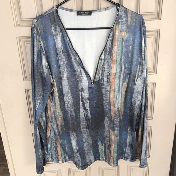 Cour de Vague Top SzL 1/2 Zip Front Unisex Blue Long Sleeve Lt Weight Pre-Owned - Picture 7 of 8